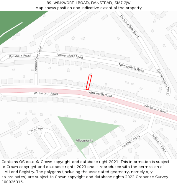 89, WINKWORTH ROAD, BANSTEAD, SM7 2JW: Location map and indicative extent of plot