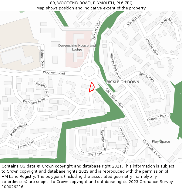 89, WOODEND ROAD, PLYMOUTH, PL6 7RQ: Location map and indicative extent of plot