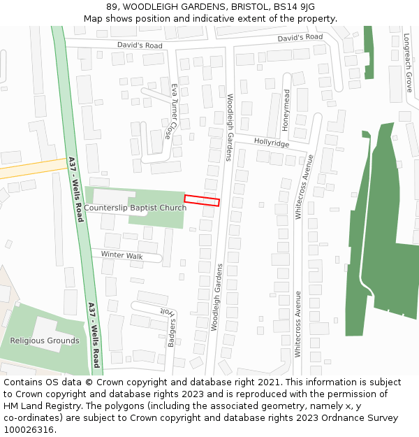 89, WOODLEIGH GARDENS, BRISTOL, BS14 9JG: Location map and indicative extent of plot