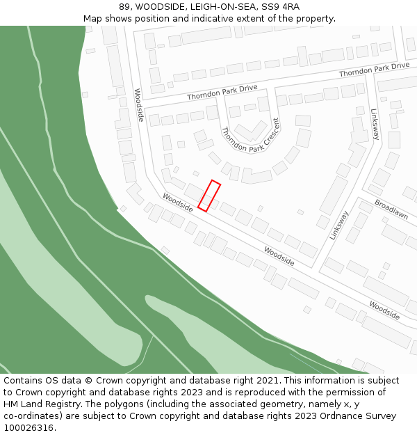 89, WOODSIDE, LEIGH-ON-SEA, SS9 4RA: Location map and indicative extent of plot