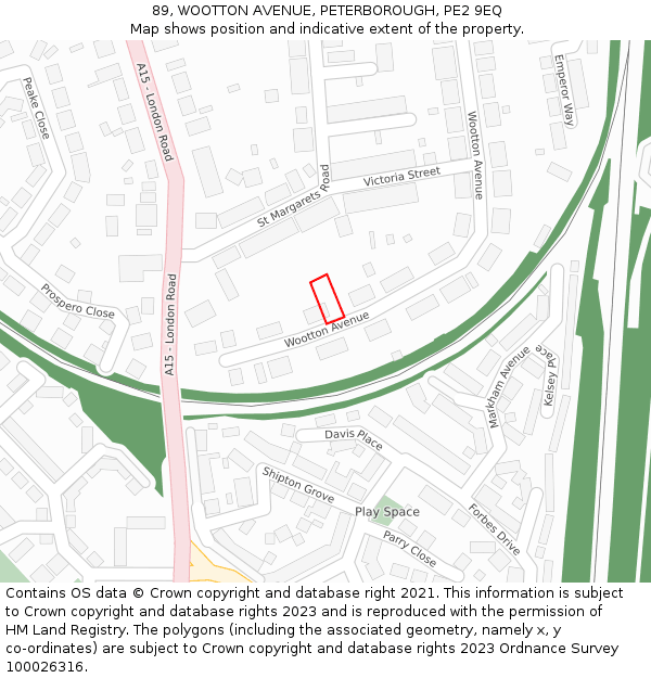 89, WOOTTON AVENUE, PETERBOROUGH, PE2 9EQ: Location map and indicative extent of plot