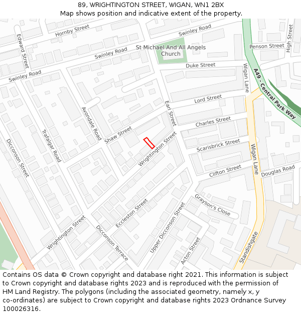 89, WRIGHTINGTON STREET, WIGAN, WN1 2BX: Location map and indicative extent of plot