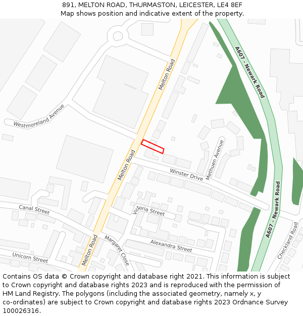 891, MELTON ROAD, THURMASTON, LEICESTER, LE4 8EF: Location map and indicative extent of plot