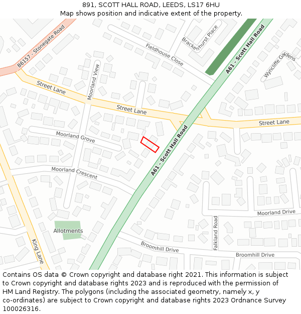 891, SCOTT HALL ROAD, LEEDS, LS17 6HU: Location map and indicative extent of plot