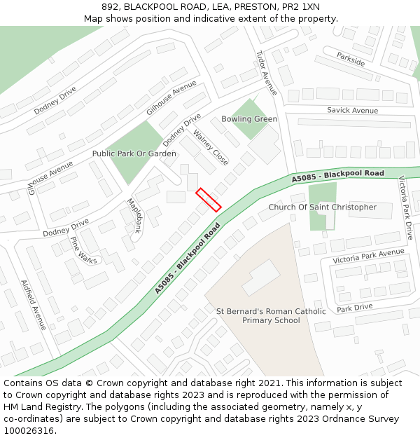 892, BLACKPOOL ROAD, LEA, PRESTON, PR2 1XN: Location map and indicative extent of plot