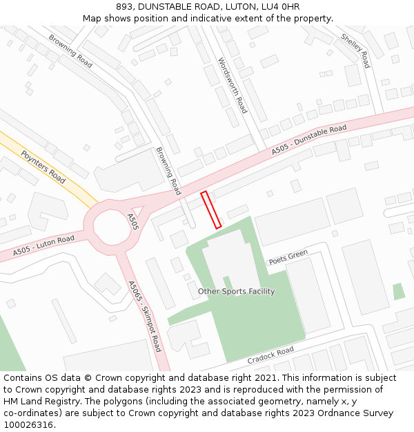 893, DUNSTABLE ROAD, LUTON, LU4 0HR: Location map and indicative extent of plot