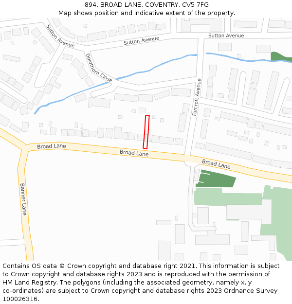 894, BROAD LANE, COVENTRY, CV5 7FG: Location map and indicative extent of plot