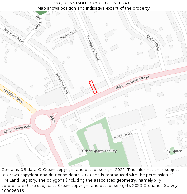 894, DUNSTABLE ROAD, LUTON, LU4 0HJ: Location map and indicative extent of plot