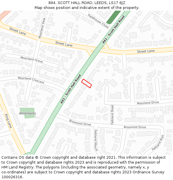 894, SCOTT HALL ROAD, LEEDS, LS17 6JZ: Location map and indicative extent of plot