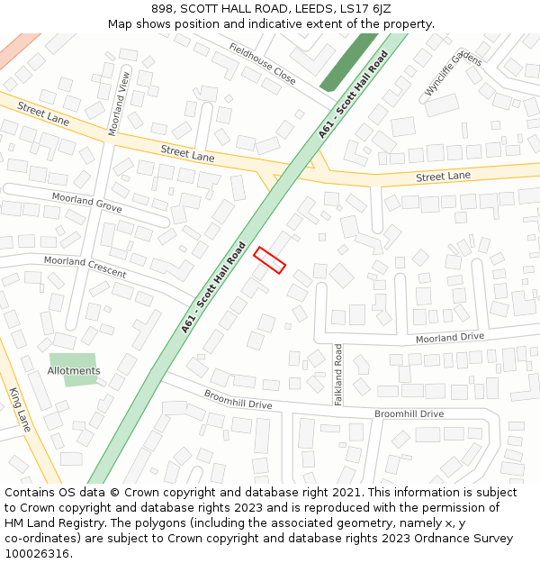 898, SCOTT HALL ROAD, LEEDS, LS17 6JZ: Location map and indicative extent of plot