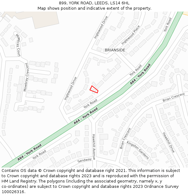 899, YORK ROAD, LEEDS, LS14 6HL: Location map and indicative extent of plot