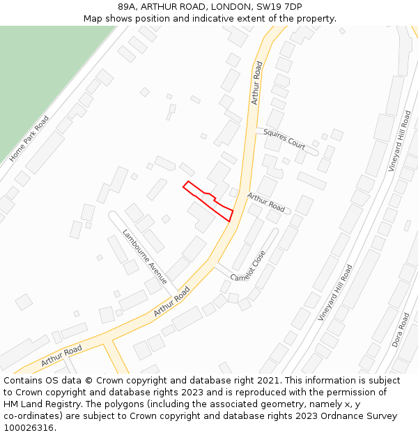 89A, ARTHUR ROAD, LONDON, SW19 7DP: Location map and indicative extent of plot