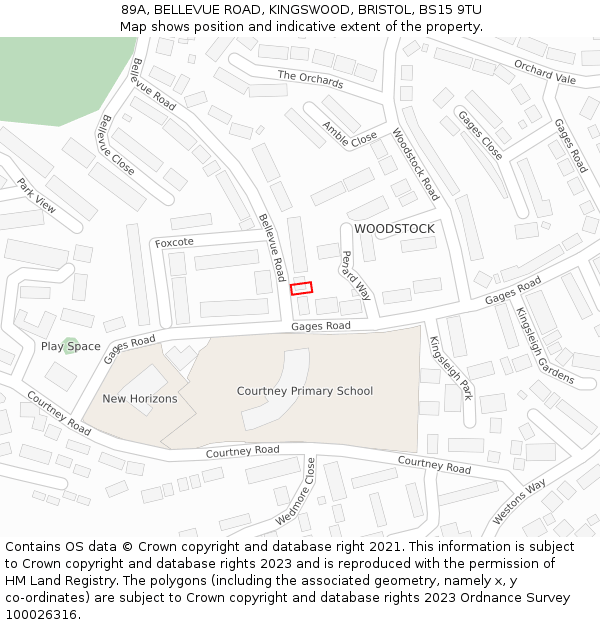 89A, BELLEVUE ROAD, KINGSWOOD, BRISTOL, BS15 9TU: Location map and indicative extent of plot