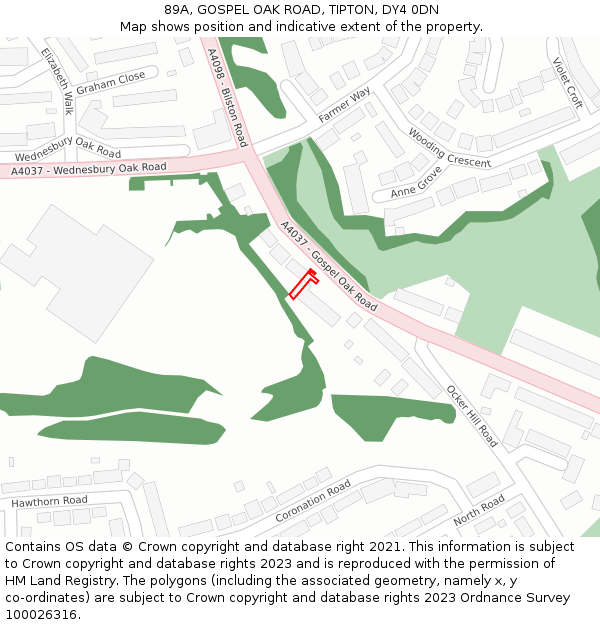 89A, GOSPEL OAK ROAD, TIPTON, DY4 0DN: Location map and indicative extent of plot