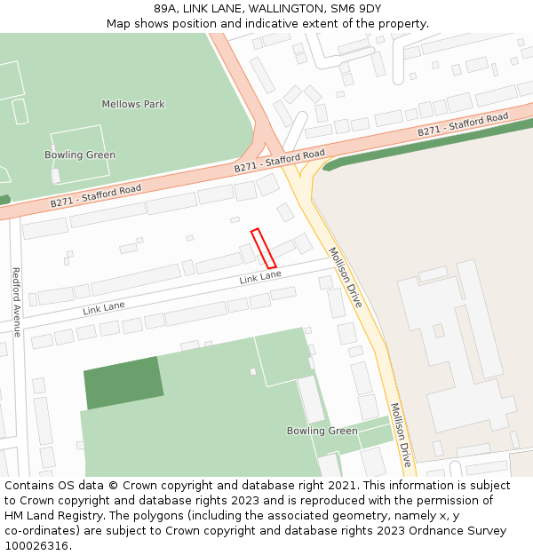 89A, LINK LANE, WALLINGTON, SM6 9DY: Location map and indicative extent of plot
