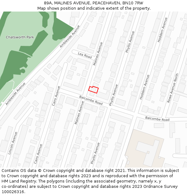 89A, MALINES AVENUE, PEACEHAVEN, BN10 7RW: Location map and indicative extent of plot