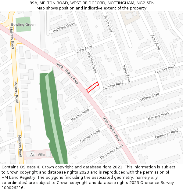 89A, MELTON ROAD, WEST BRIDGFORD, NOTTINGHAM, NG2 6EN: Location map and indicative extent of plot