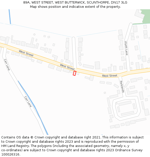 89A, WEST STREET, WEST BUTTERWICK, SCUNTHORPE, DN17 3LG: Location map and indicative extent of plot