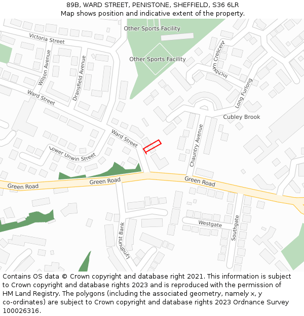 89B, WARD STREET, PENISTONE, SHEFFIELD, S36 6LR: Location map and indicative extent of plot