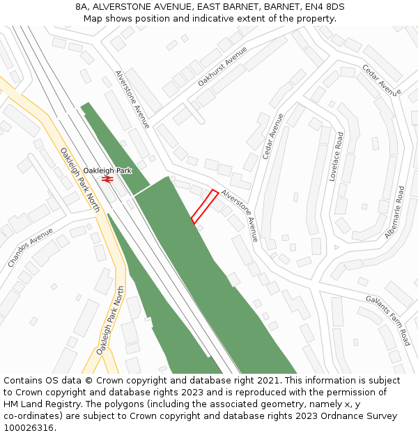 8A, ALVERSTONE AVENUE, EAST BARNET, BARNET, EN4 8DS: Location map and indicative extent of plot