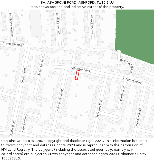 8A, ASHGROVE ROAD, ASHFORD, TW15 1NU: Location map and indicative extent of plot