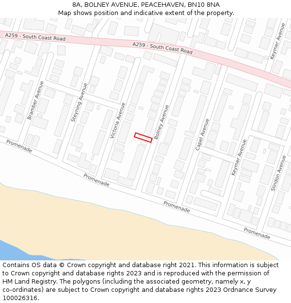 8A, BOLNEY AVENUE, PEACEHAVEN, BN10 8NA: Location map and indicative extent of plot