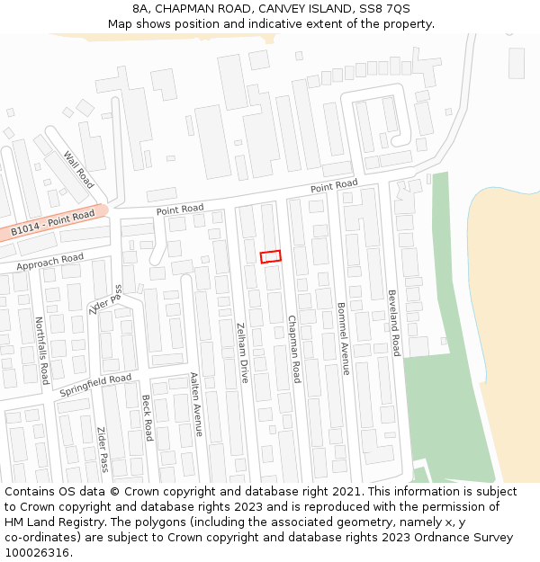 8A, CHAPMAN ROAD, CANVEY ISLAND, SS8 7QS: Location map and indicative extent of plot