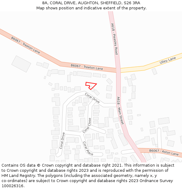 8A, CORAL DRIVE, AUGHTON, SHEFFIELD, S26 3RA: Location map and indicative extent of plot