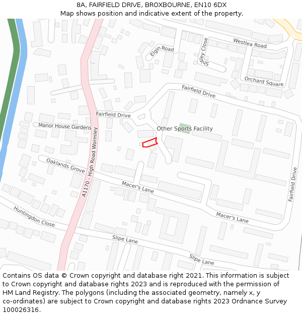 8A, FAIRFIELD DRIVE, BROXBOURNE, EN10 6DX: Location map and indicative extent of plot