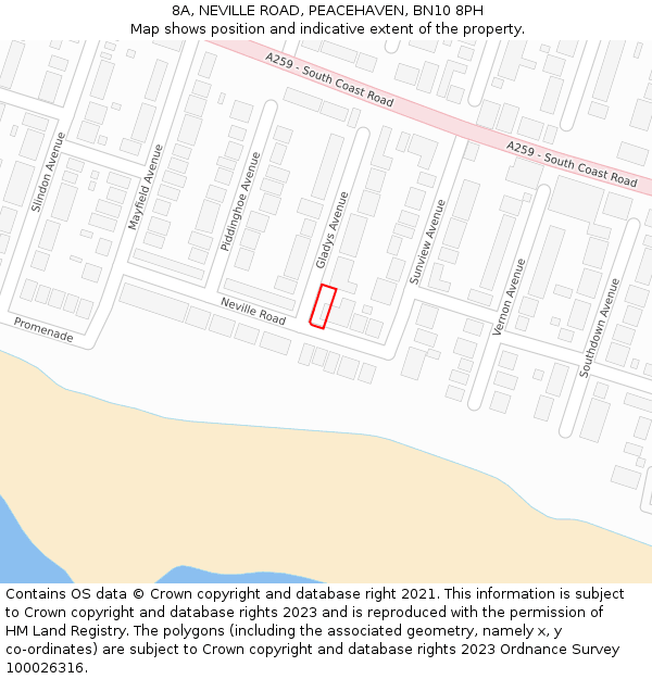 8A, NEVILLE ROAD, PEACEHAVEN, BN10 8PH: Location map and indicative extent of plot