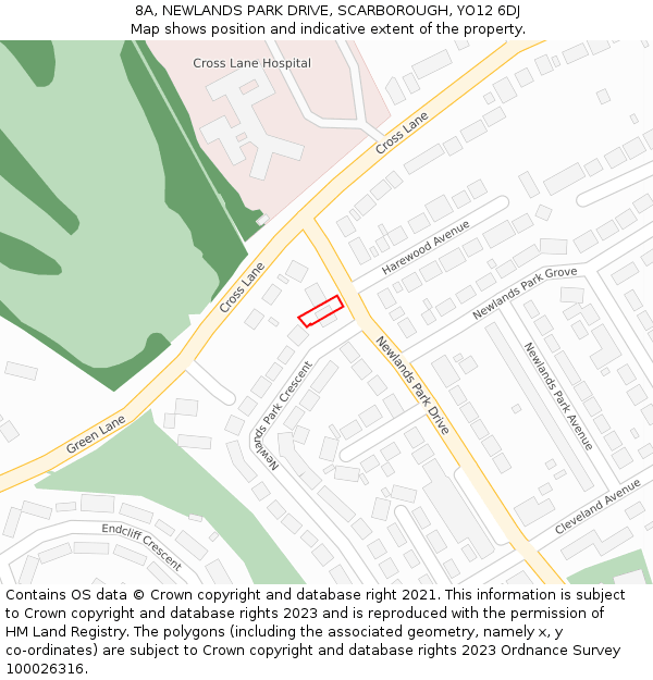 8A, NEWLANDS PARK DRIVE, SCARBOROUGH, YO12 6DJ: Location map and indicative extent of plot