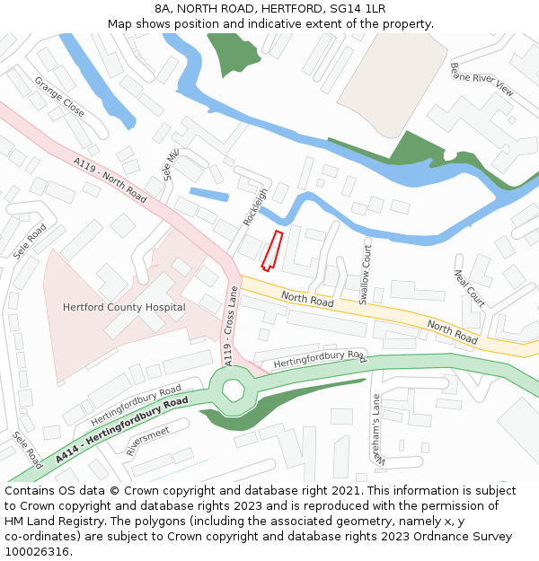 8A, NORTH ROAD, HERTFORD, SG14 1LR: Location map and indicative extent of plot