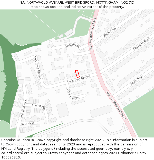 8A, NORTHWOLD AVENUE, WEST BRIDGFORD, NOTTINGHAM, NG2 7JD: Location map and indicative extent of plot