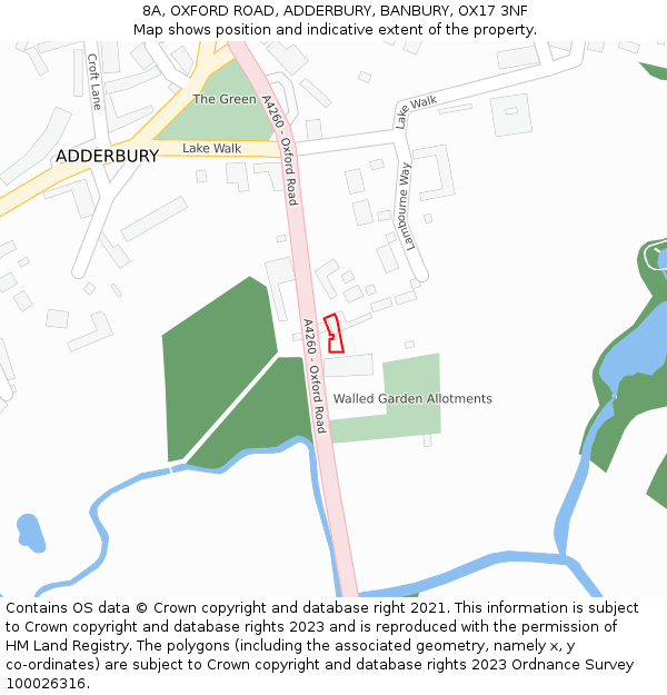 8A, OXFORD ROAD, ADDERBURY, BANBURY, OX17 3NF: Location map and indicative extent of plot