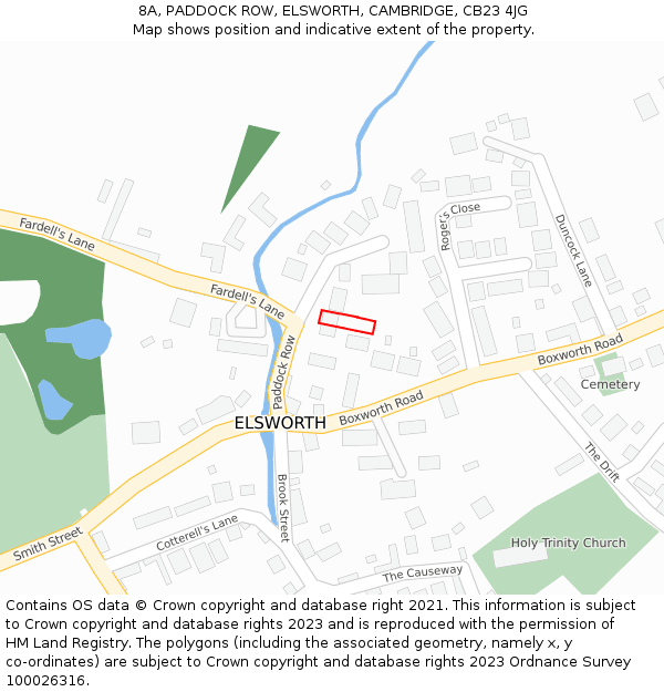 8A, PADDOCK ROW, ELSWORTH, CAMBRIDGE, CB23 4JG: Location map and indicative extent of plot