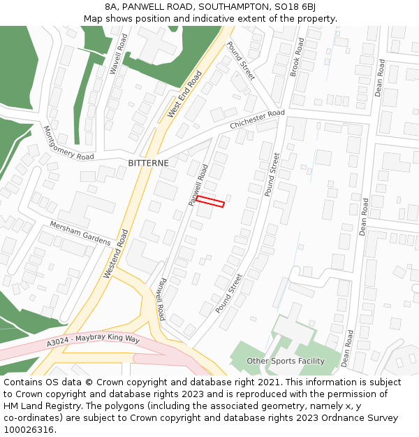 8A, PANWELL ROAD, SOUTHAMPTON, SO18 6BJ: Location map and indicative extent of plot