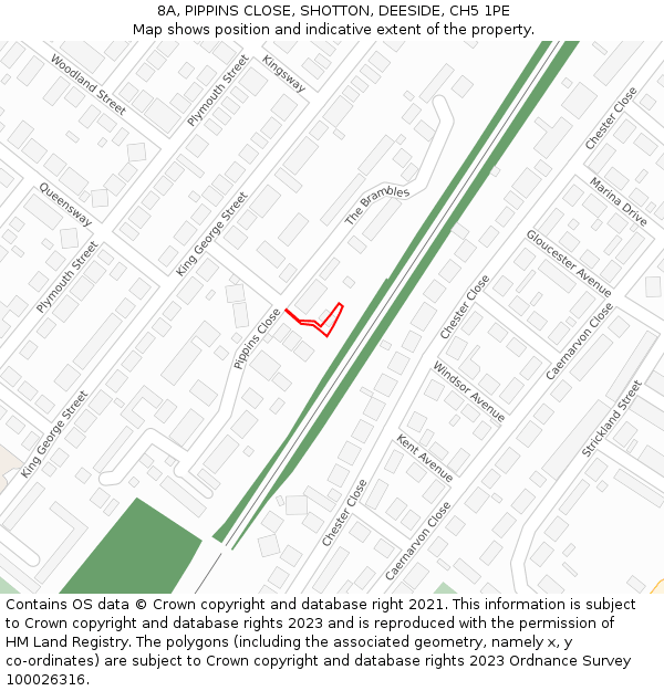 8A, PIPPINS CLOSE, SHOTTON, DEESIDE, CH5 1PE: Location map and indicative extent of plot