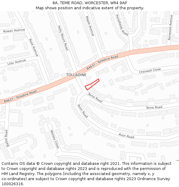 8A, TEME ROAD, WORCESTER, WR4 9AP: Location map and indicative extent of plot