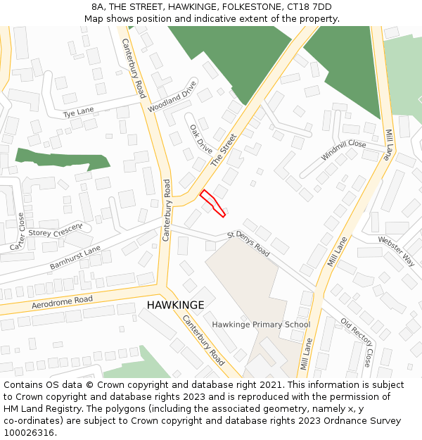 8A, THE STREET, HAWKINGE, FOLKESTONE, CT18 7DD: Location map and indicative extent of plot