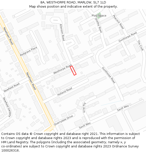 8A, WESTHORPE ROAD, MARLOW, SL7 1LD: Location map and indicative extent of plot