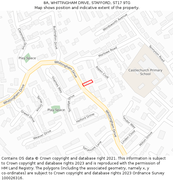 8A, WHITTINGHAM DRIVE, STAFFORD, ST17 9TG: Location map and indicative extent of plot