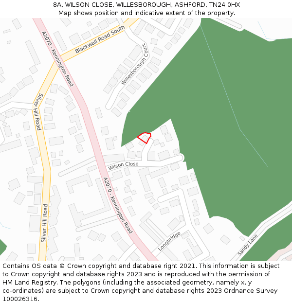 8A, WILSON CLOSE, WILLESBOROUGH, ASHFORD, TN24 0HX: Location map and indicative extent of plot