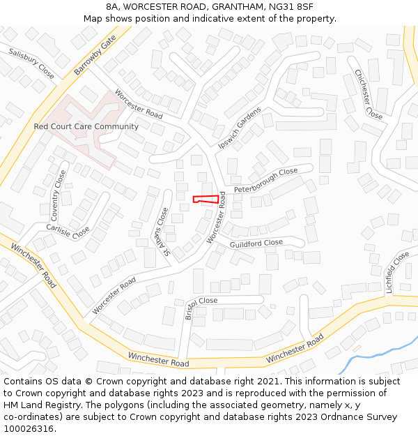 8A, WORCESTER ROAD, GRANTHAM, NG31 8SF: Location map and indicative extent of plot