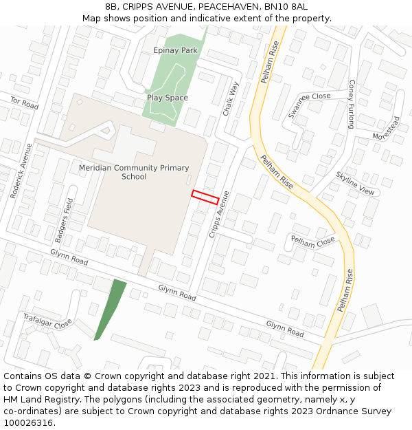 8B, CRIPPS AVENUE, PEACEHAVEN, BN10 8AL: Location map and indicative extent of plot