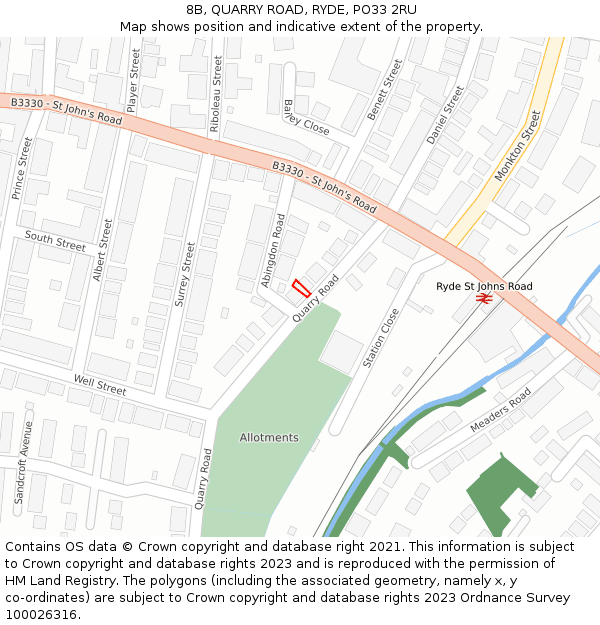 8B, QUARRY ROAD, RYDE, PO33 2RU: Location map and indicative extent of plot