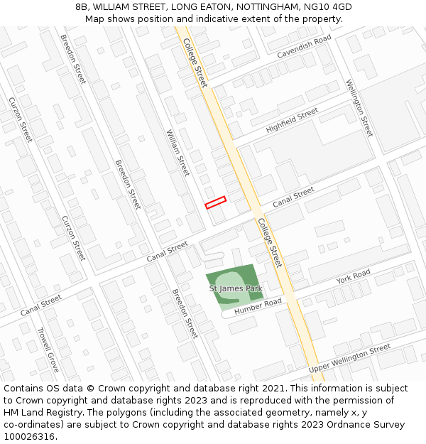 8B, WILLIAM STREET, LONG EATON, NOTTINGHAM, NG10 4GD: Location map and indicative extent of plot