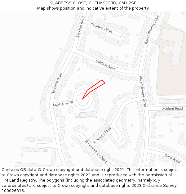 9, ABBESS CLOSE, CHELMSFORD, CM1 2SE: Location map and indicative extent of plot