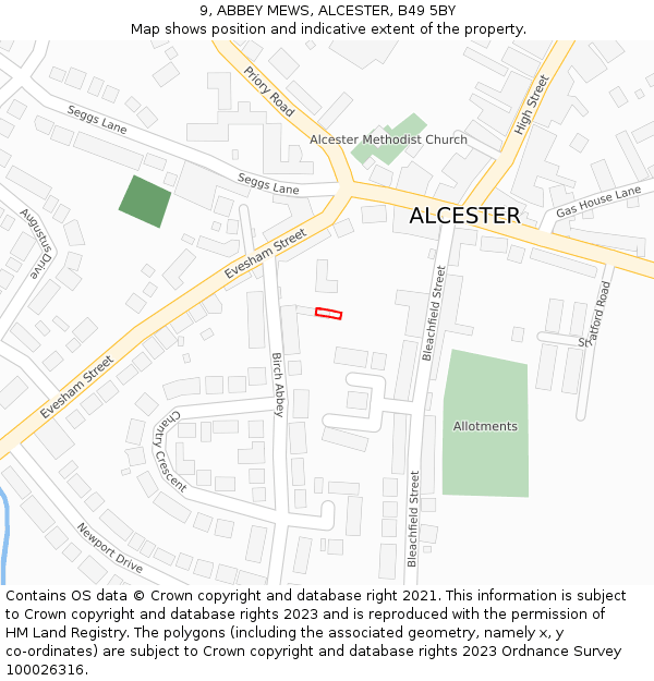 9, ABBEY MEWS, ALCESTER, B49 5BY: Location map and indicative extent of plot