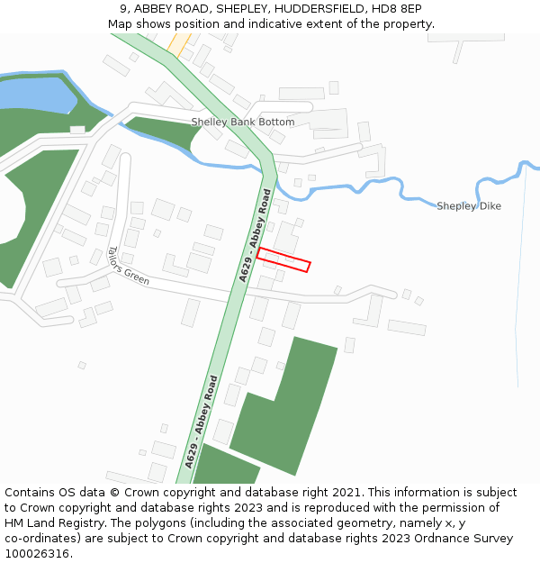 9, ABBEY ROAD, SHEPLEY, HUDDERSFIELD, HD8 8EP: Location map and indicative extent of plot