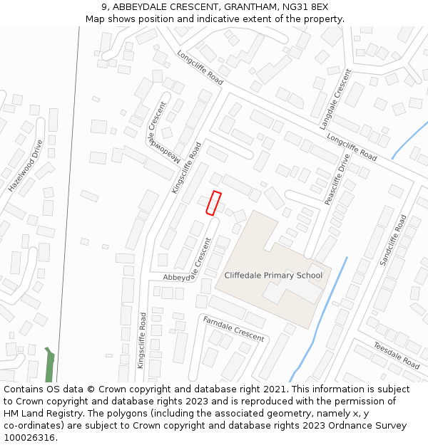 9, ABBEYDALE CRESCENT, GRANTHAM, NG31 8EX: Location map and indicative extent of plot